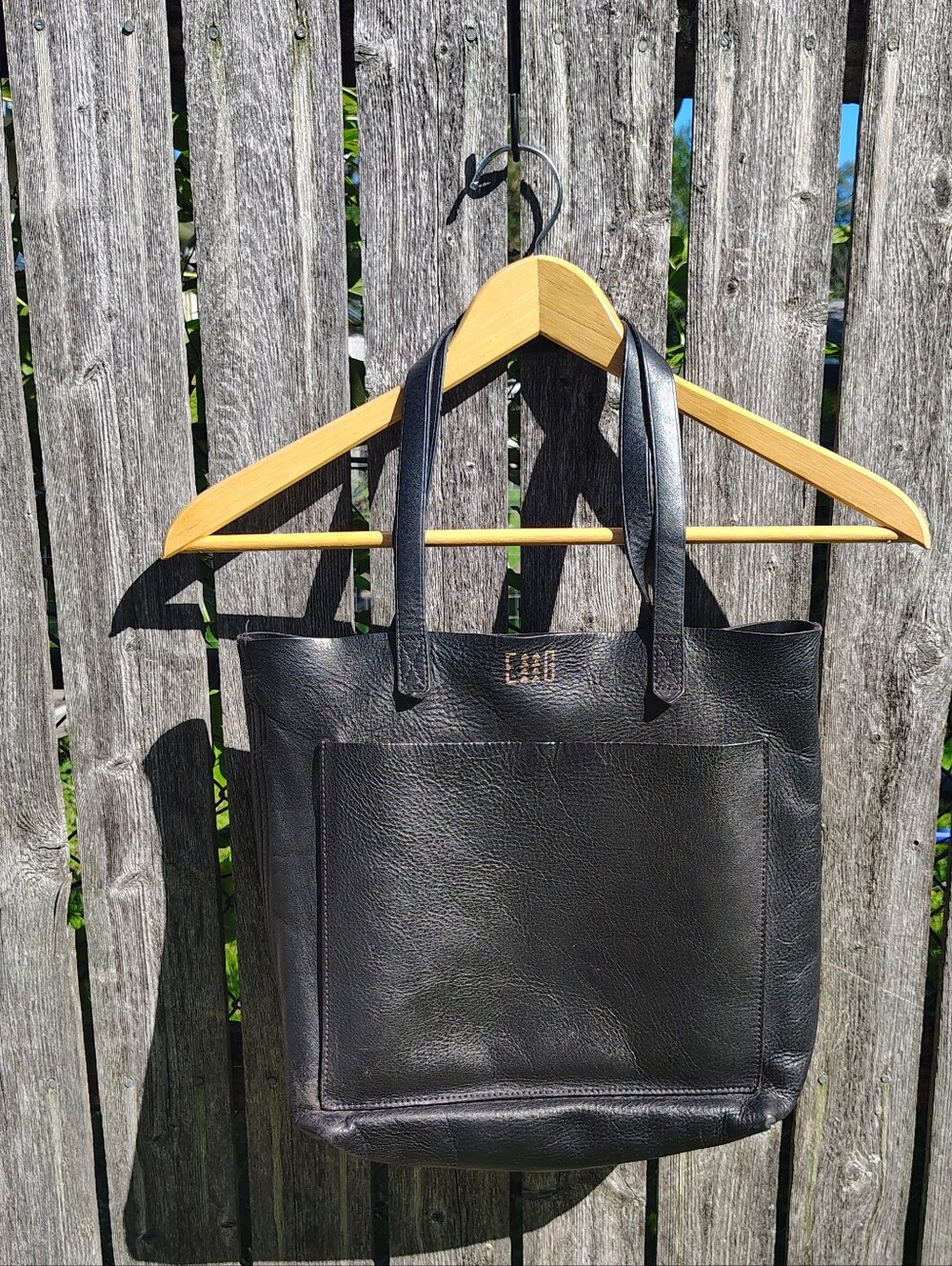 Madewell Black Leather Tote Bag with Front Pocket